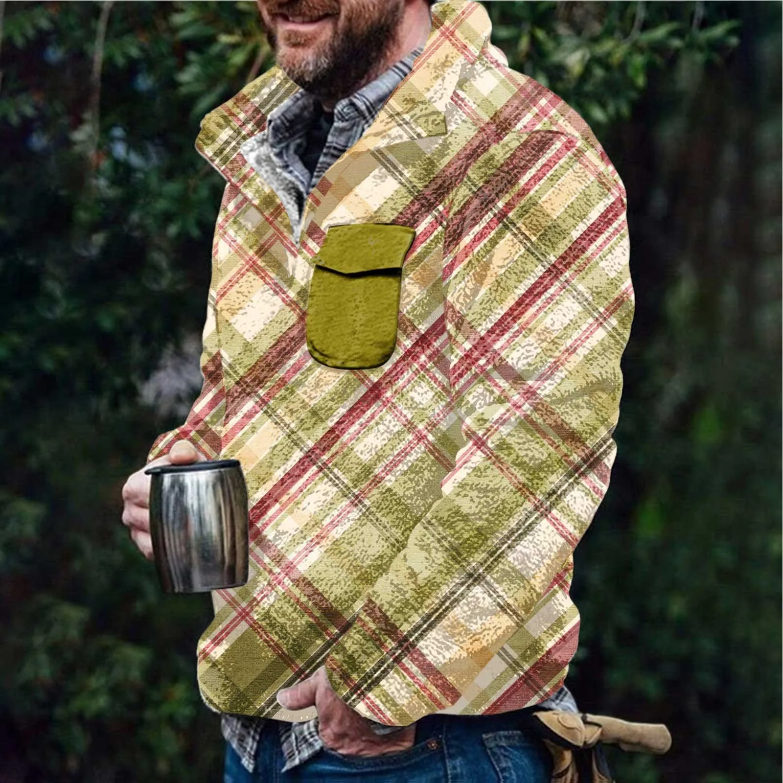 

Plaid Stand-Collar Fleece Sweatshirt Plush Winter Warm Outerwear Jumper Plush Workout Casual Daily Wear Sportswear Sudaderas