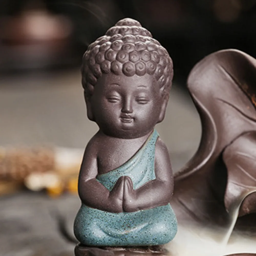 1pc The Buddha Ceramic Handicrafts Lotus for Home Ornaments Backflow Incense Burner Handmade Purple Clay Holder Without Incense
