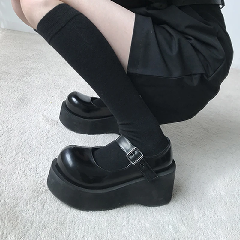 

Retro Lolita Shoes Harajuku Big Head Doll Shoes Casual Creepers Punk Shoes Ladies Wedges Platform High Heels Gothic Black Boots