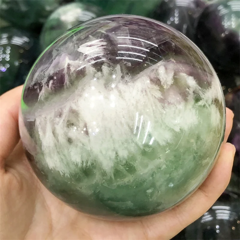 8CM Natural Rainbow Fluorite Sphere Ball Real Gemstone For FengShui Meditation Healing Witch Home Decoration Gift