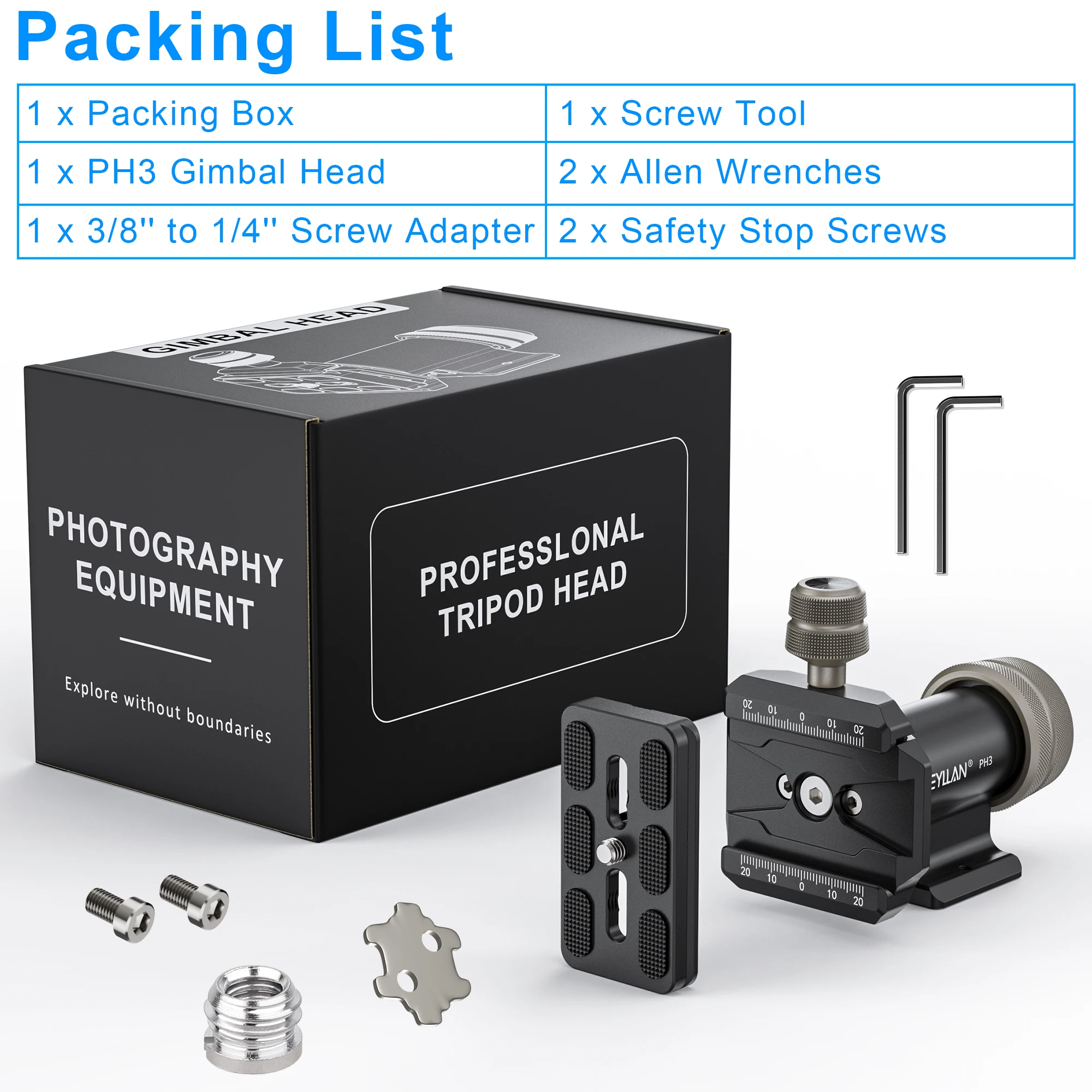 PH3 Gimbal Head Tripod Mount Light Portable Long Telephoto Lenses Monopod Metal