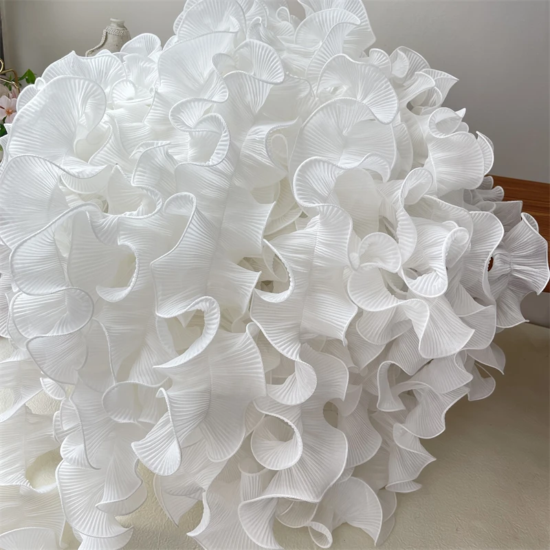 Nastro in organza plissettato con bordo in pizzo, larghezza 4,5 cm, colore bianco, passamaneria ricamata, cucito, artigianato, decorazione per abiti da sposa, decorazione fai da te, per feste