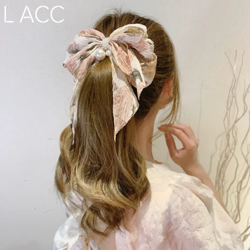 

Floral Print Bowknot Hairpins Oversized Women Hair Clips Girls Sweet Solid Hairgrips Bows Spring Clamp Headwear Hair Accessories