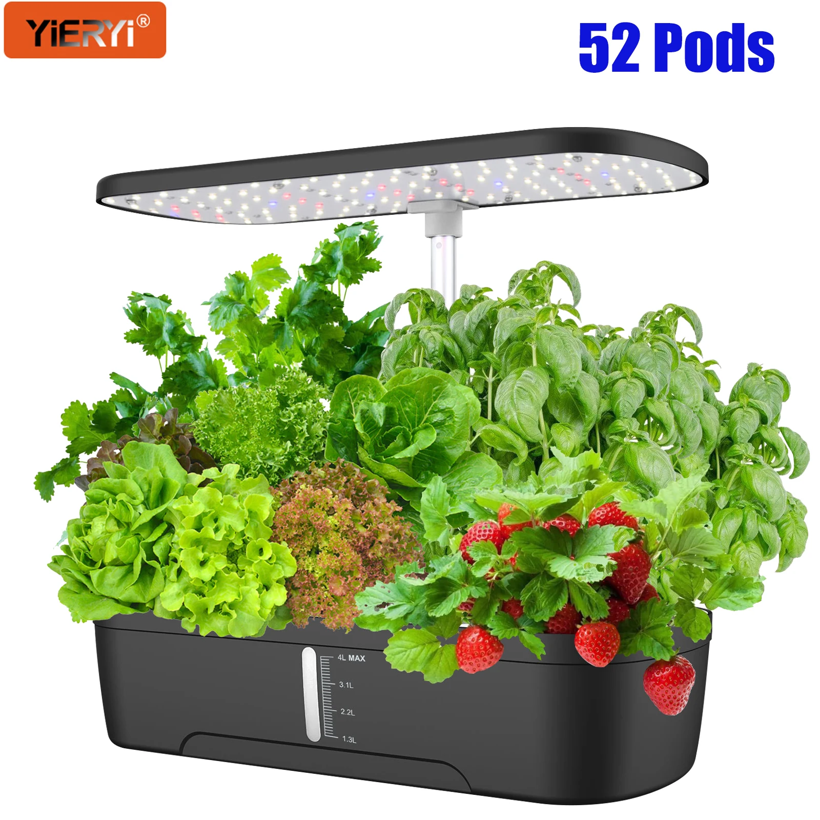 Hydroponic Growing System Indoor Garden Kit with Full Spectrum LED Grow Light 52 Pods Smart Herb Planter for Home Kitchen