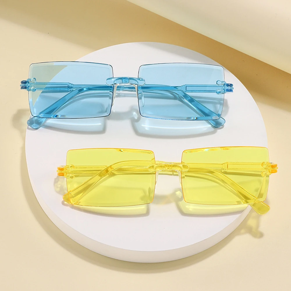 Mode Vintage randlose rahmenlose Sonnenbrille Frauen Männer Rechteck Süßigkeiten Farbe Sonnenbrille Farbverlauf Brillen Sommer Outdoor-Sonnenbrillen – Detail 1