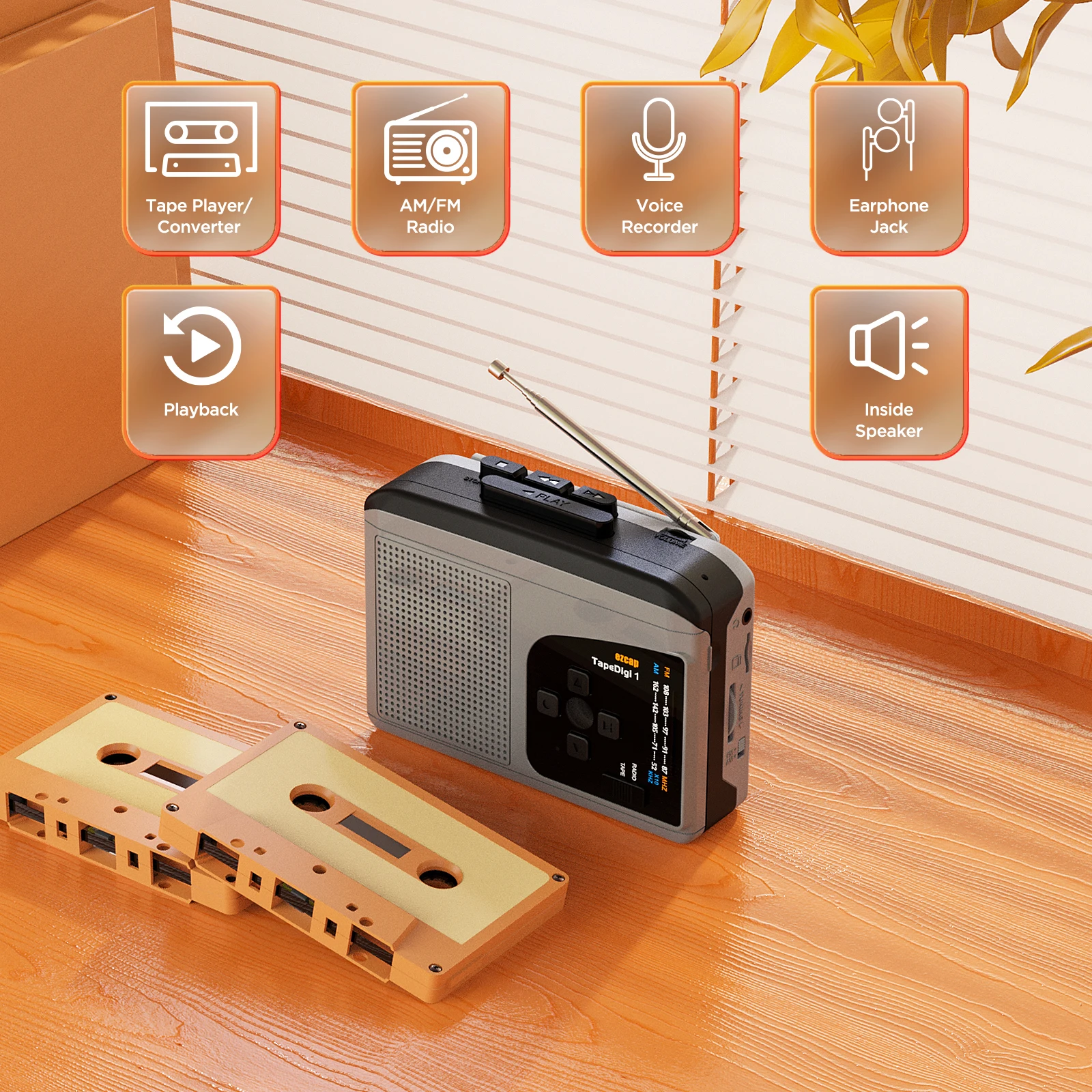 Ezcap Portable Cassette Player with AM/FM Radio Tech Storm