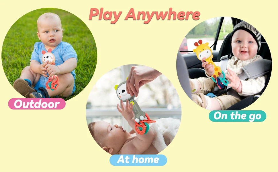 Musical Light Up Music Rattle Toy Teething Ring Sensory Montessori Education Chew Fine Motor Skills Toys for Infants