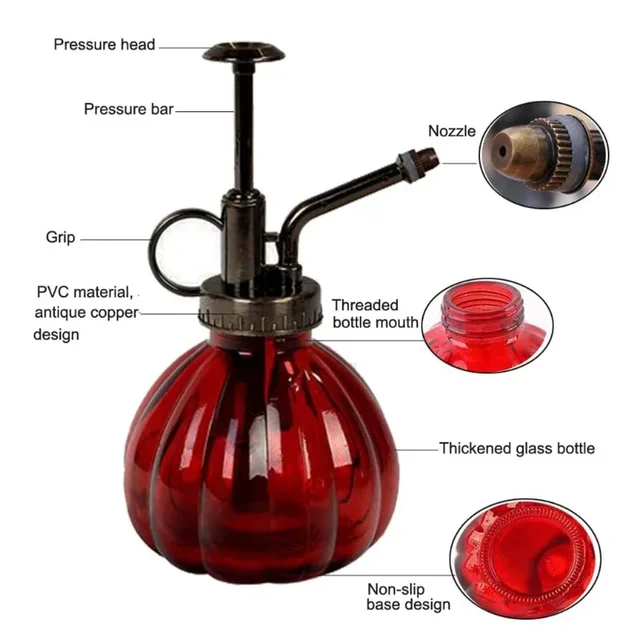 1 PC Glass Watering Can Pot Vintage Plant Mister Pressure Sprayer Retro Pumpkin Spray Bottle imitation bronze Sprinkler 5