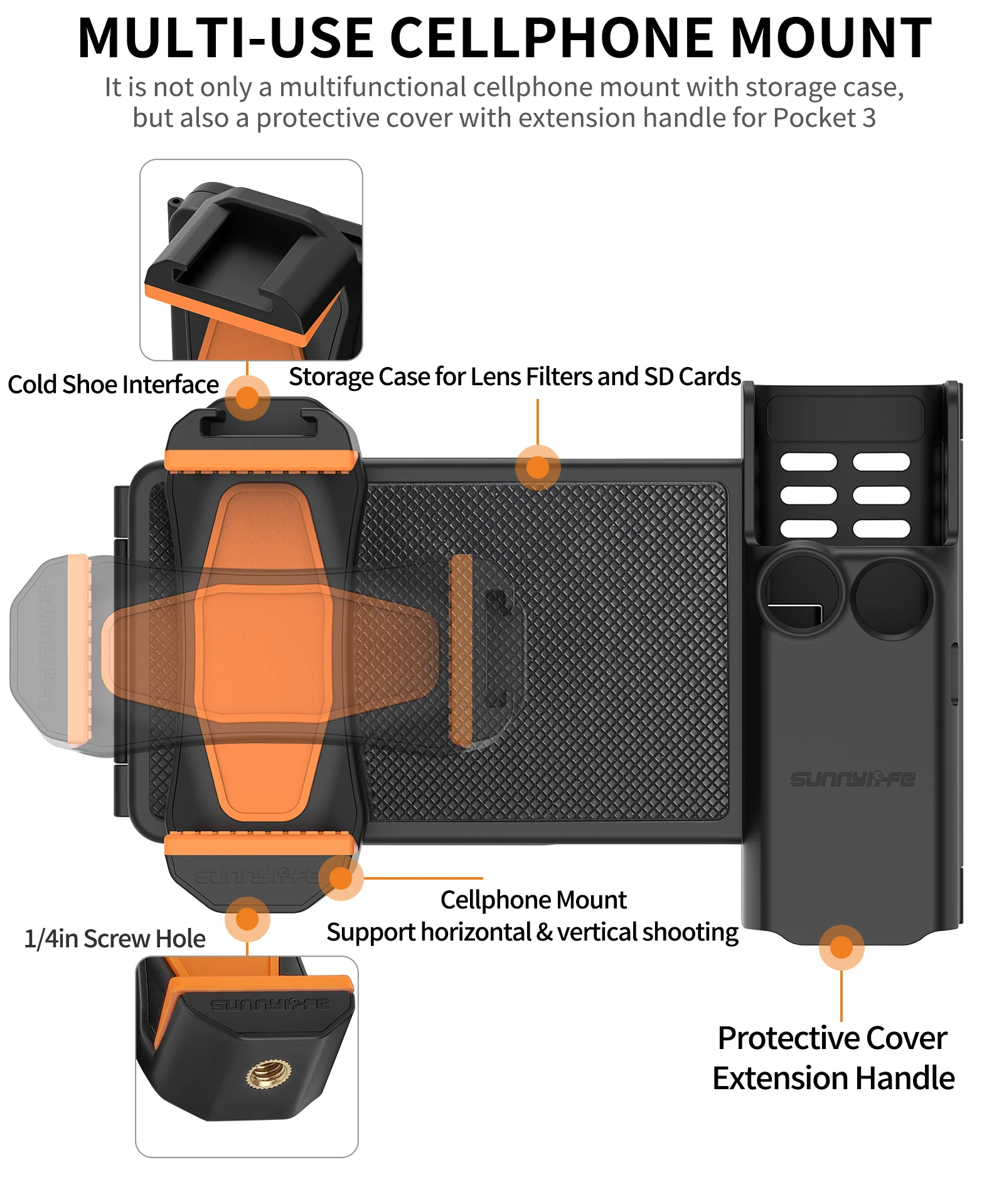 Cellphone Mount for DJI Pocket Extension Handle Bracket With