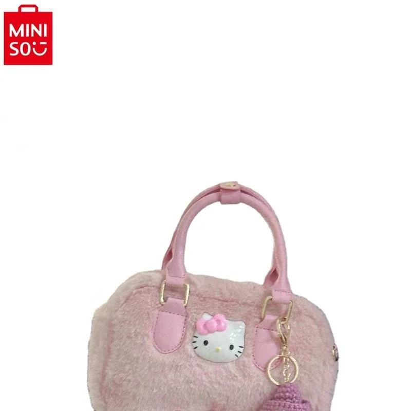 MINISO Sanrio Cartoon Hello Kitty Sweet Pink Printed Women's Love Cute Plush Fashion High Quality Diagonal Straddle Bag