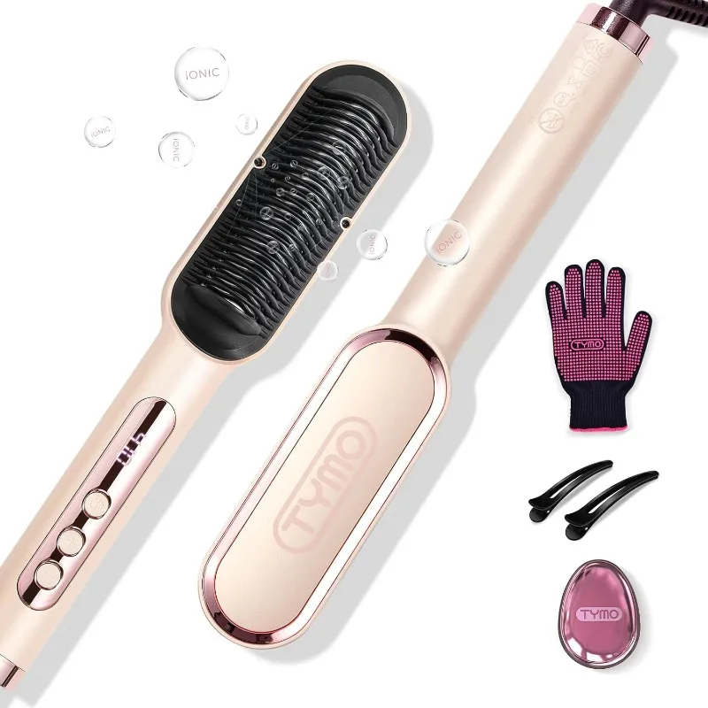TYMO Ring Plus Ionic Hair Straightener Brush-Straightening Comb with Negative Ions for Women, Titanium Coating