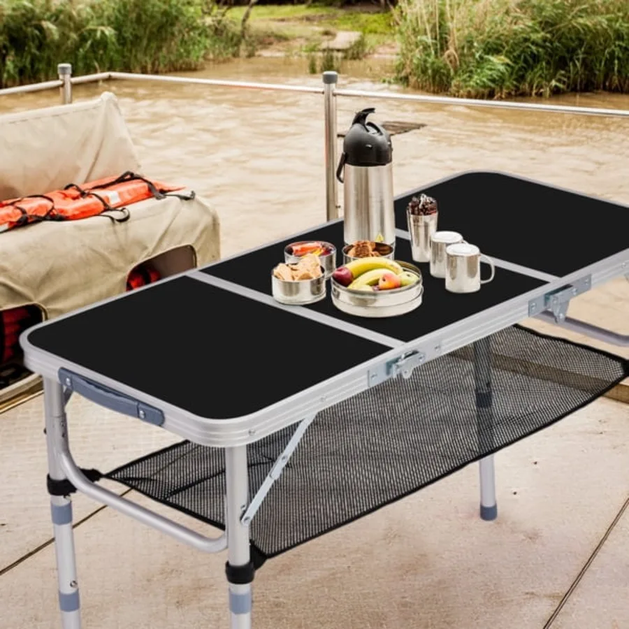Portable 3ft Folding Camping Table with Adjustable Height - Lightweight Easy Carry Handle Ideal for Outdoor Activities Picnics