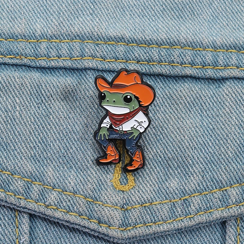 Cartoon Cowboy Frosch Emaille Pins Mode Hübsche Jeans Stiefel Broschen Kleidung Revers Abzeichen Tier Schmuck Geschenk für Freunde – Detail 4
