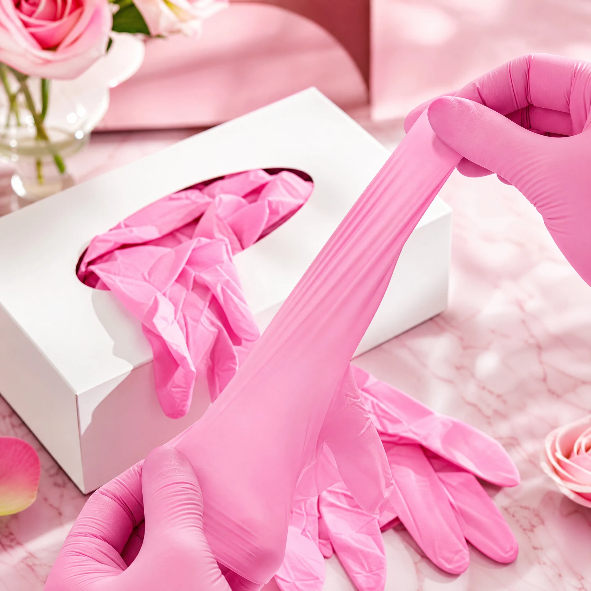 100PCS Pink Nitrile Gloves 5