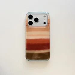 Autumn Winter Retro Gradient Earthy Stripes Protective Phone Case - iPhone 15 (Light brown)
