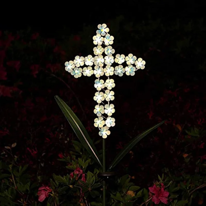 

Solar cross garden marker outdoor lamp solar yard decorative flower for commemorative gifts