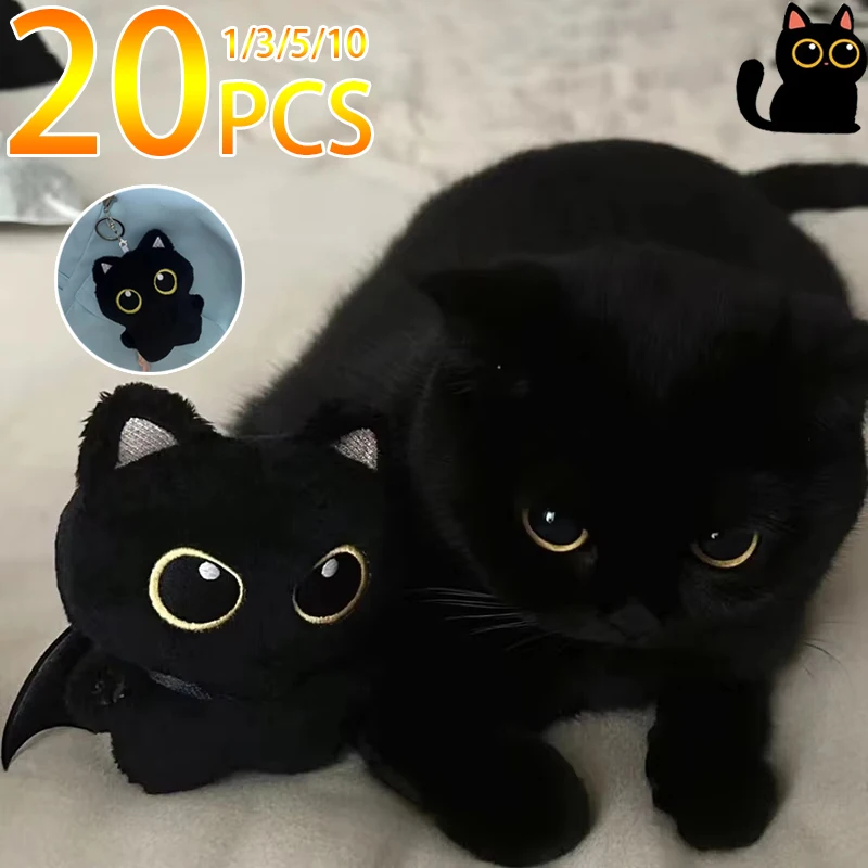 10cm Cute Black Cat Plush Toy Doll Small Pendant Cuddly Pillow Cushion Ins Black Cat Plush Toy Doll for Boy Girl Brithday Gifts