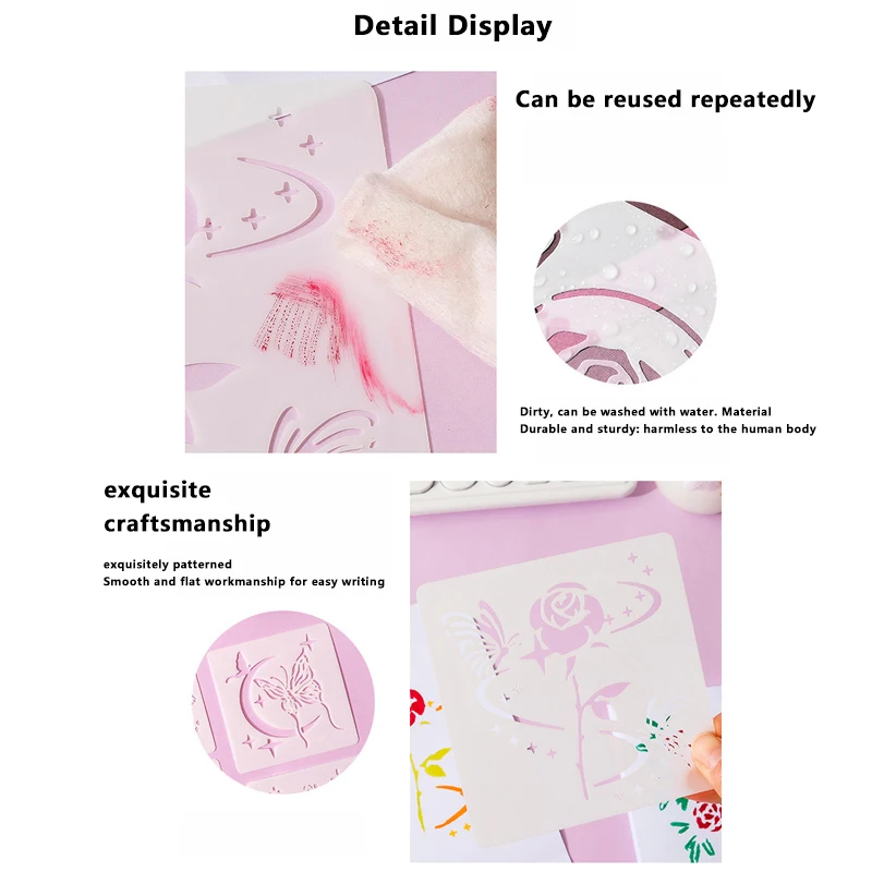 꽃 템플릿 스텐실 귀여운 재미있는 문구 노트 DIY 속이 빈 자 그리기 색칠하기 인쇄 책 학교 용품