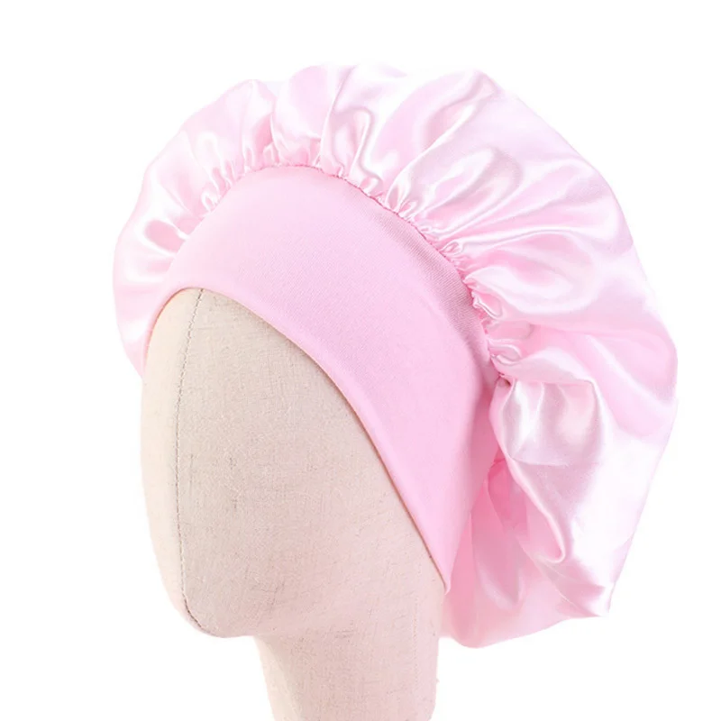 Kids Girls Boys Silky Satin Bonnet Cap Turban Hat 8 Colors Wide Elastic Bands Night Sleep Cap sleeping hat