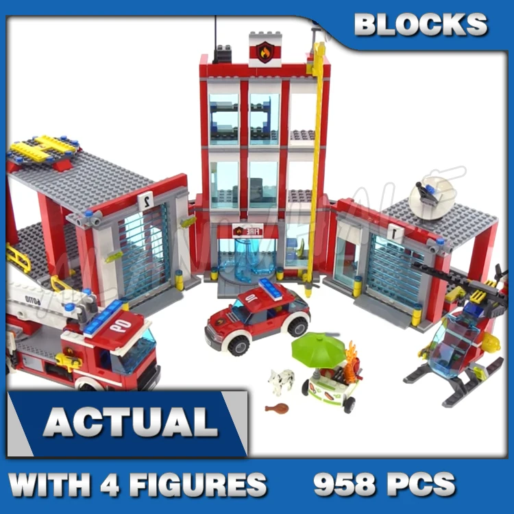 

958pcs Urban Fire Station Helicopter Truck Garage Firehouse 10831 Building Blocks Set Bricks Compatible with Model