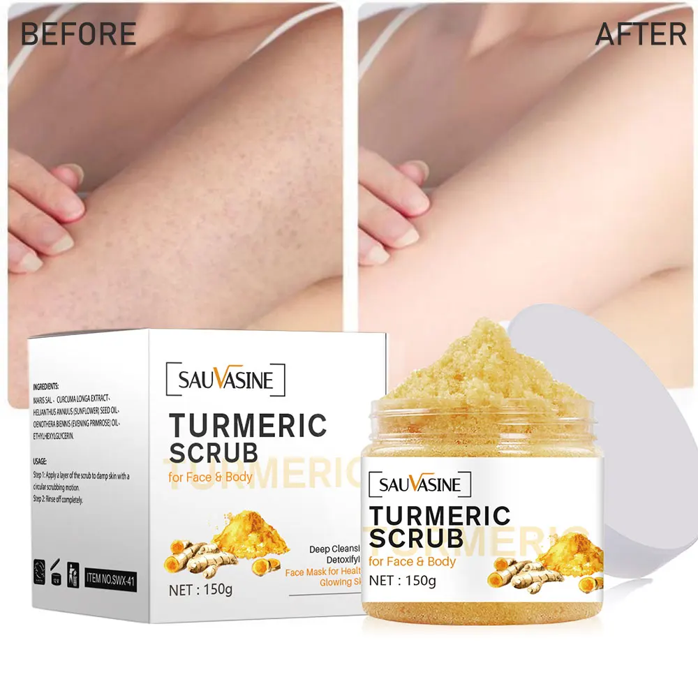 Turmeric Body Scrub for Women Men Lightening Exfoliate Remove Dead Skin Pore Cleansing Dark Inner Moisturising Smooth Skin Care