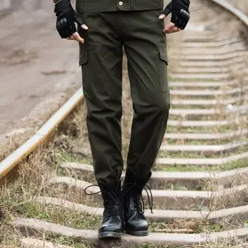 Men Cargo Pants Loose Soft Mid Waist Pockets Solid Color Long Outdoor Training Camping Trousers  Army Tactical Joggers Pant 1