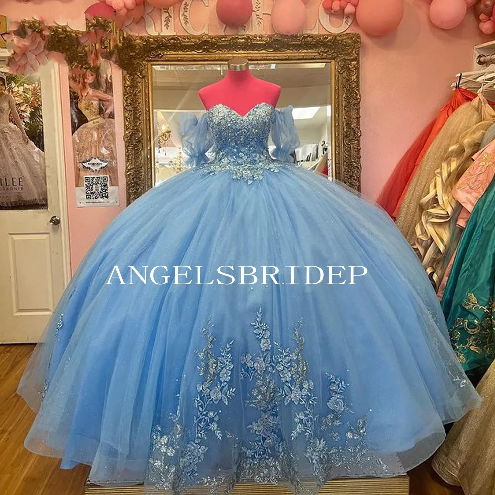 

Angelsbridep небесно-голубые милые 16 Бальные платья, платье для девушек, блестящее платье принцессы, 15 лет