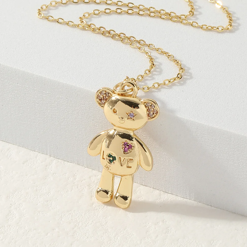 Yellow Gold Teddy Bear Pendant with Necklace | K by Krystyna