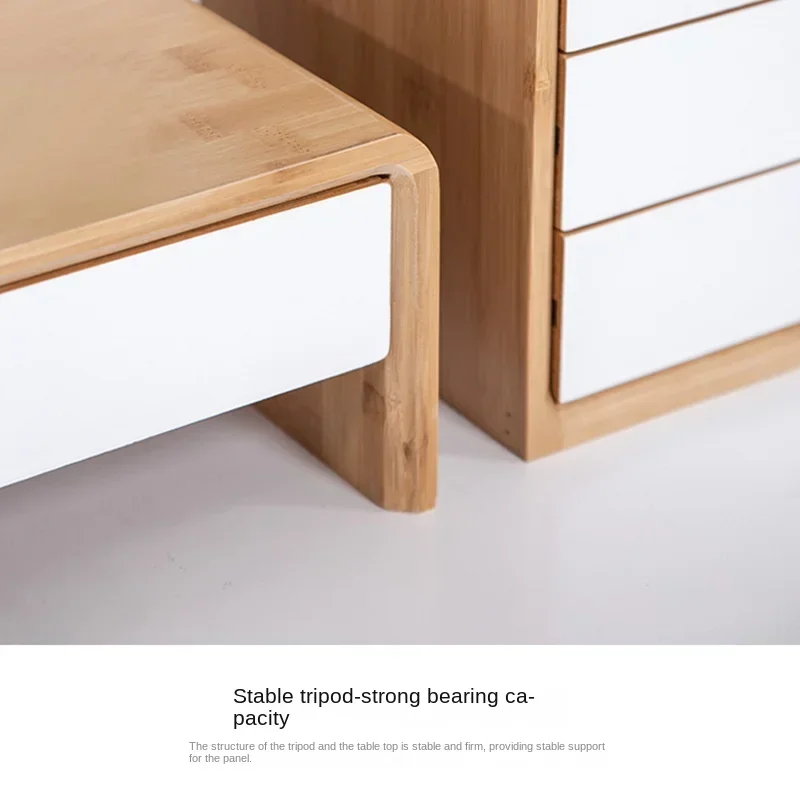 Computer Monitor Elevated Rack Desktop Bamboo Storage Drawer Shelving Desk Storage Cabinet