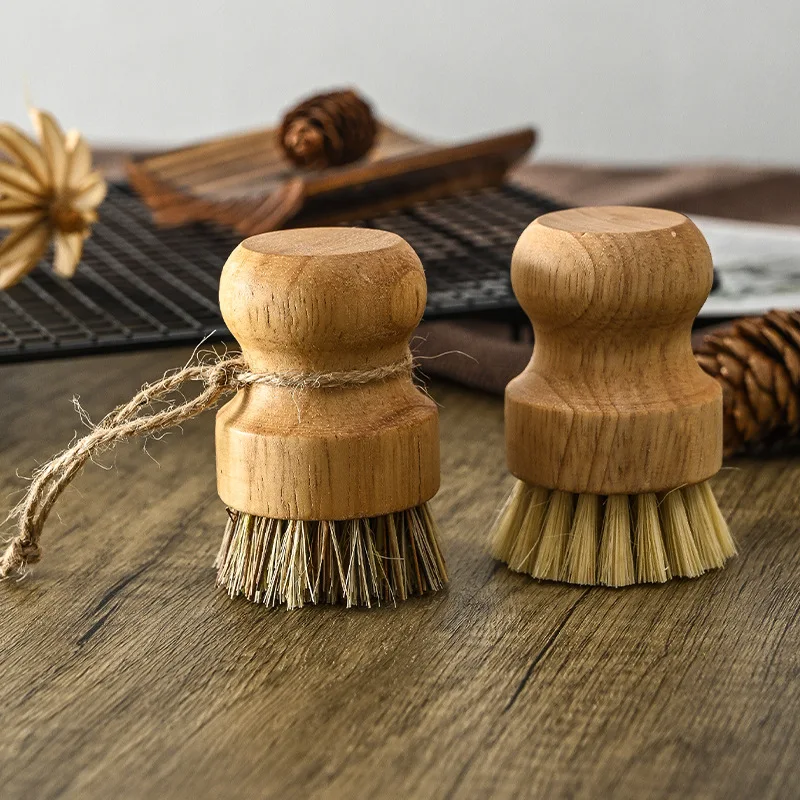 mDesign Bamboo Mini Kitchen Palm Dish Scrubber Brush with Holder