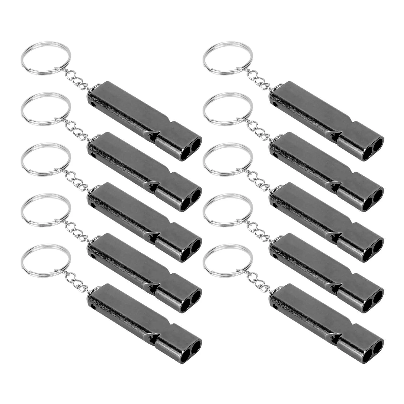 10Pcs Aluminum Alloy Emergency Survival Whistle Double Tube High Frequency Survival Whistle with Keychain 2
