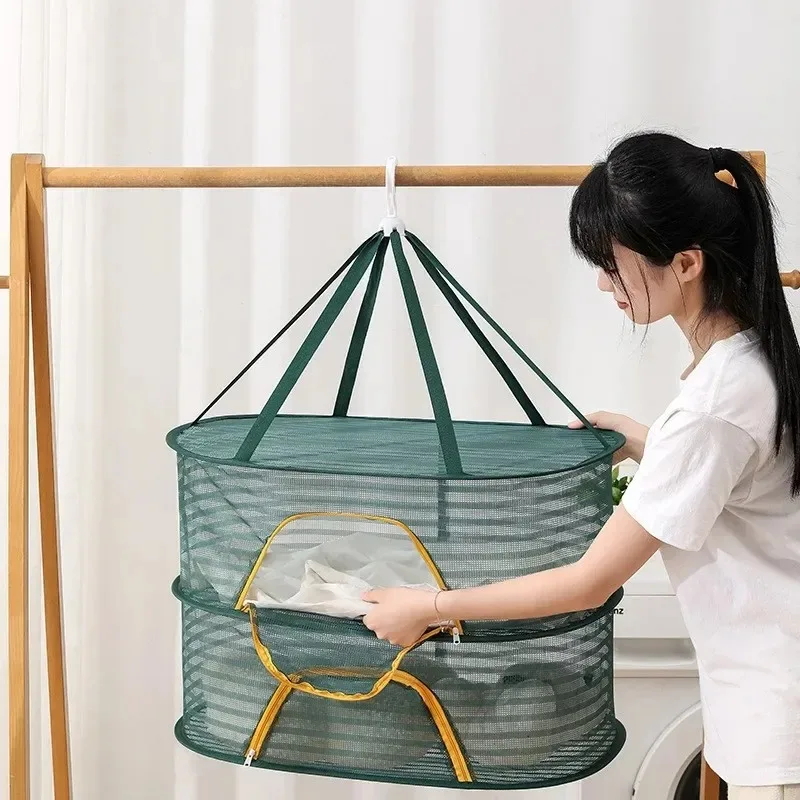 Food Drying Nets Fish Fruit Flowers Zipper Anti-mosquito Windproof Multifunctional Foldable Household Clothes Hanging Basket 3