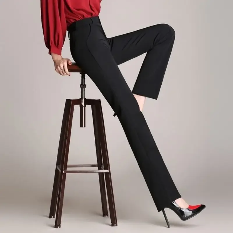 Women's Cropped Pants 2023 New Spring Summer Straight Cylinder Casual Solid Button Zipper PocketsFashion Pencil Trousers