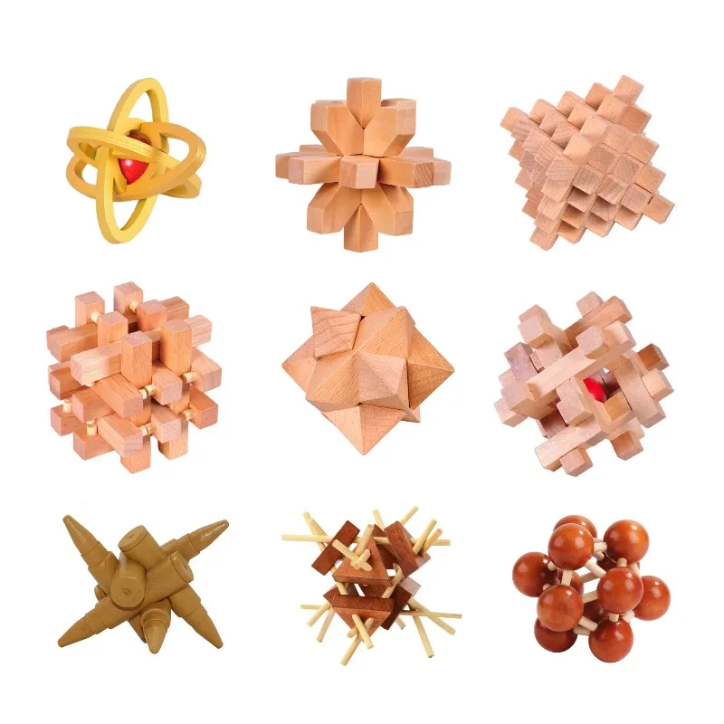 

6pcs Sets Wooden 3D Puzzles Creative Brain Teaser Intellectual Unlock Race Game Luban IQ Interlock Training Toys Gift Kids