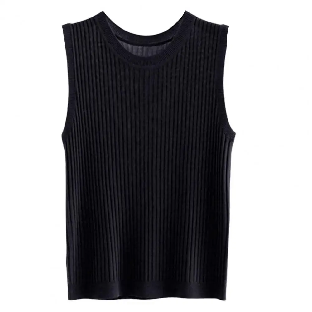 여성용 단색 뜨게 조끼, 슬림핏 아이스 실크 캐미솔, O넥 민소매 상의, 비 페이딩 보터밍 탱크, 여름