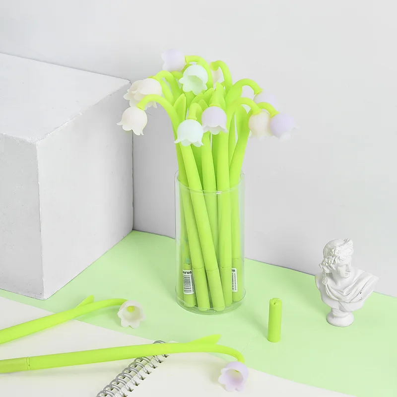 

10pcs flower gel pens change color when exposed to light Lily of the Valley creative silicone styling pen student stationery