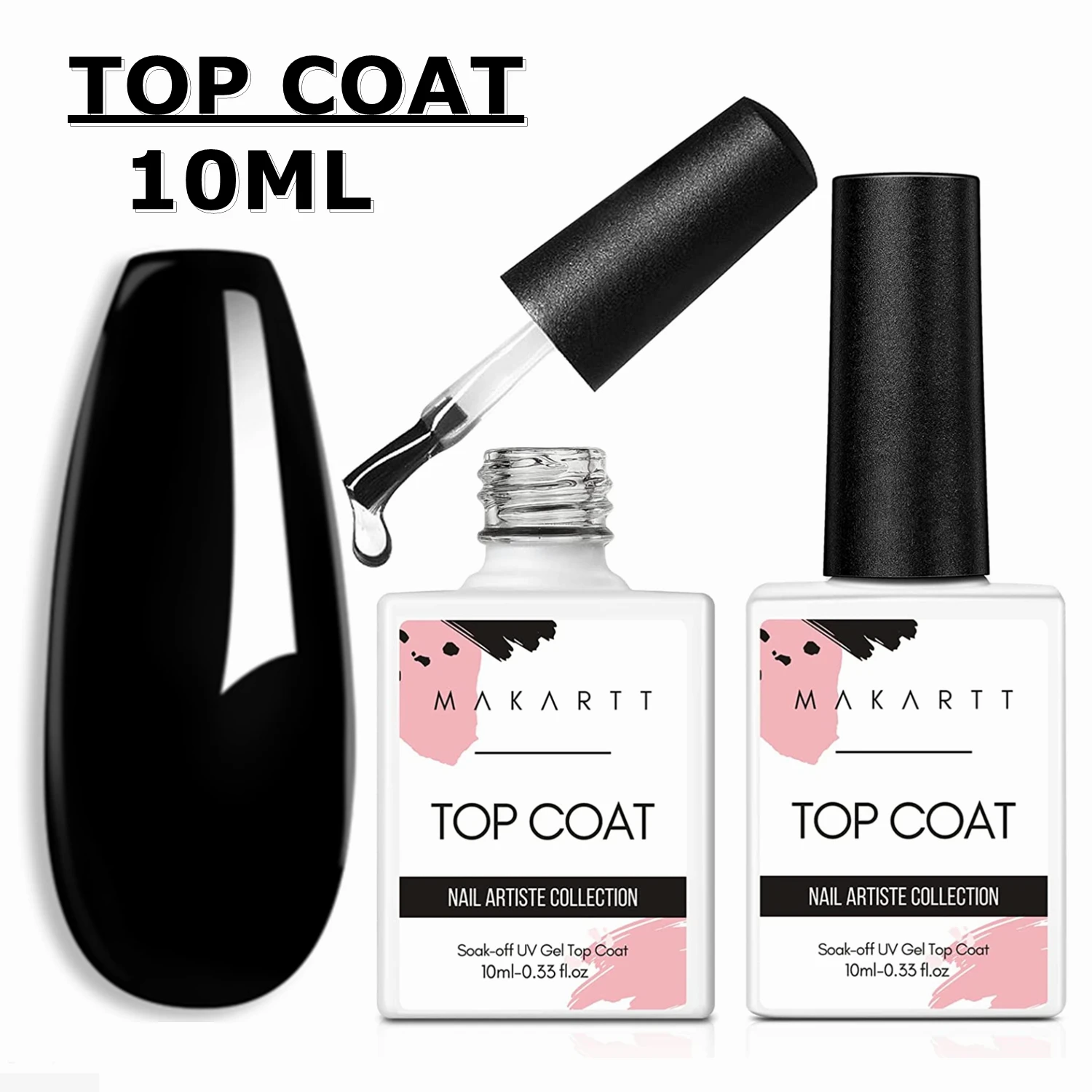 2 Pezzi Top Coat Kit, Makart Soak Off Gel Per Unghie No Wipe Top Coat 10Ml Top Coat Set Per Uv Led Nail Gel Polish Soak Off Uv Tops