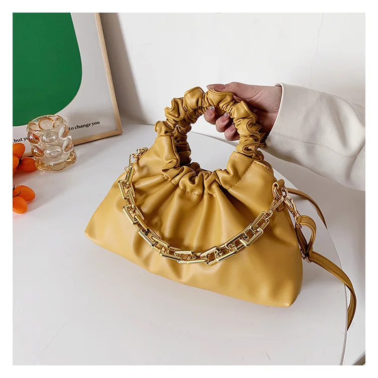 2022 Pleated Handlebags For Women PU Cloud Bags Leisure Armpit Bag Shopping Shoulder Bags Dumpling Handbag Female With Chain