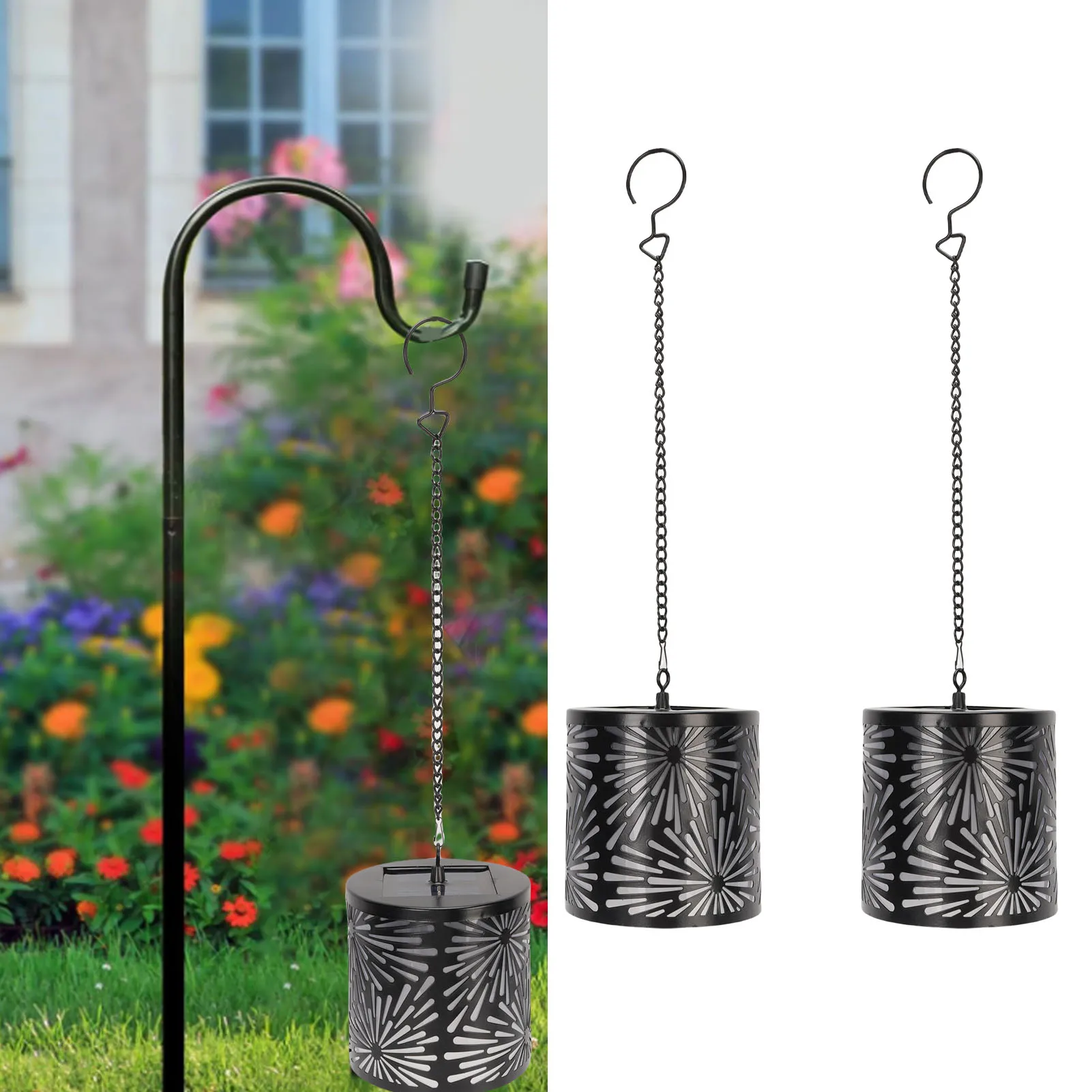 Solar Lamp Solar Lantern with Flash Mode Rain Proof 3D Light Effect Retro Solar Lamp for Outdoor Terrace Garden Decoration