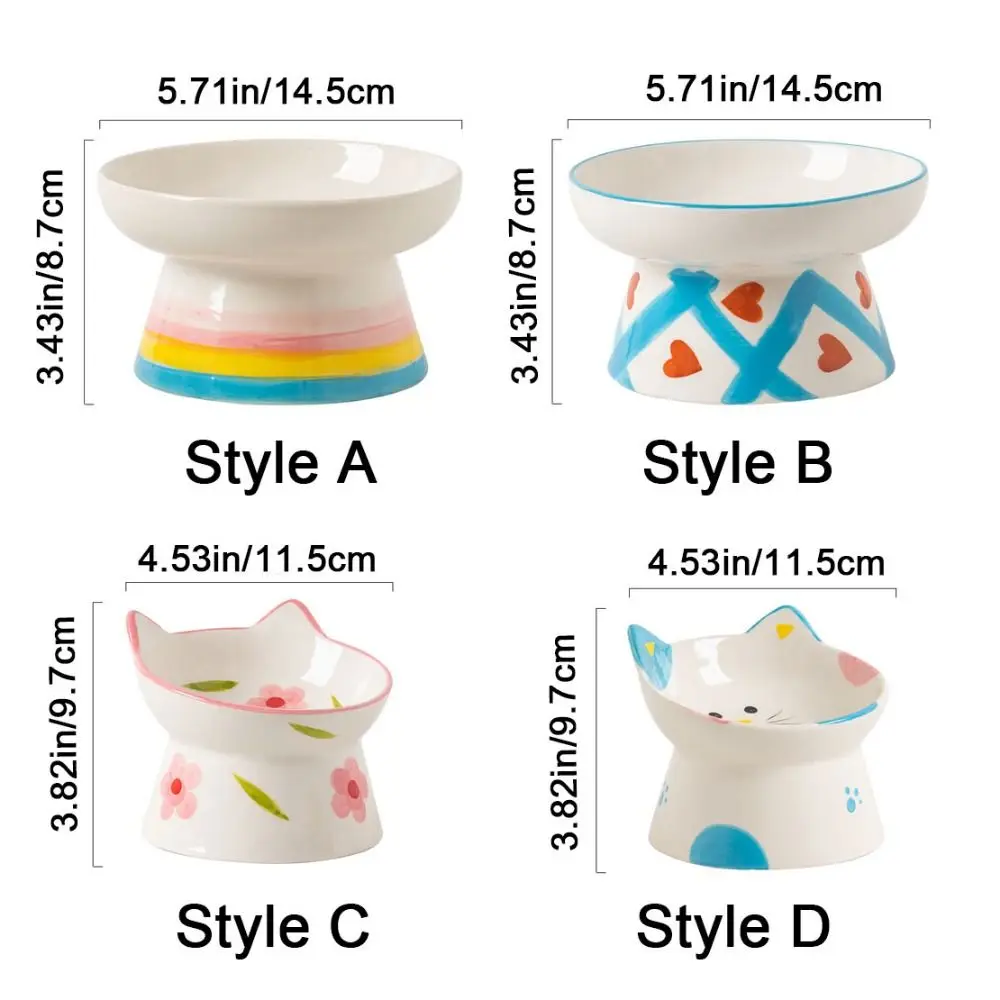 Ceramic Cat Bowl Flat/Slanted Mouth Cervical Spine Protection Pet Food Bowl Anti Tipping Handmade Pet Drinking Feeder