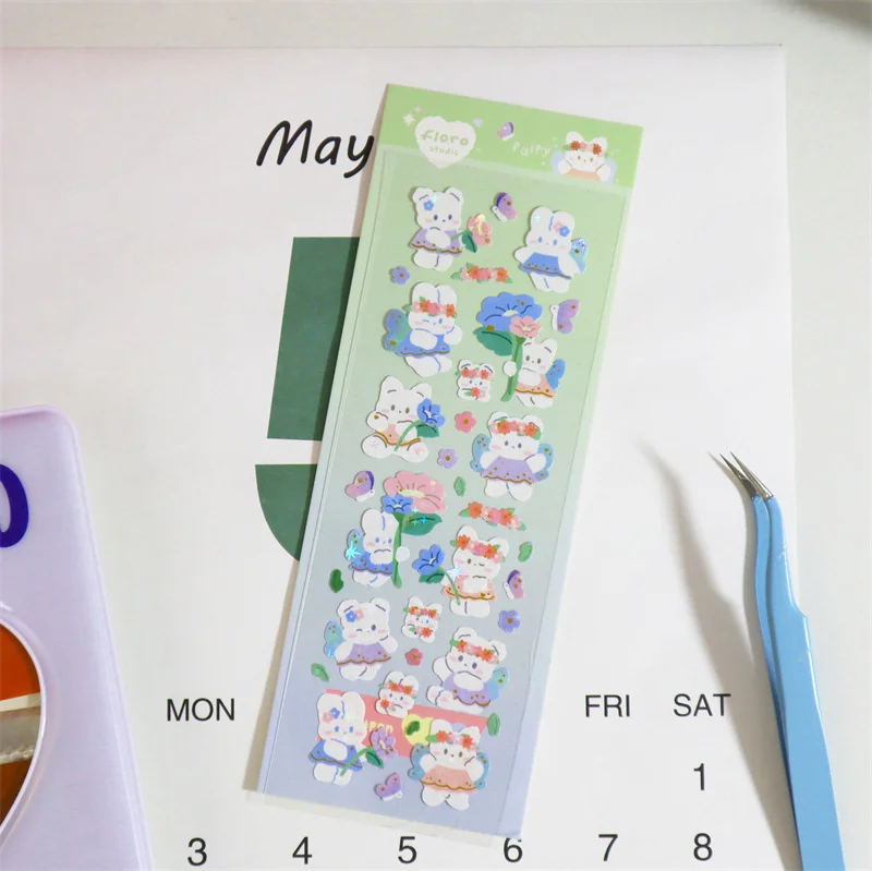 1Pc Kawaii Bear Rabbit Stickers Scrapbooking Decorative Ribbon Cute Sticker Korean DIY Diary Album Stick Label School Stationery