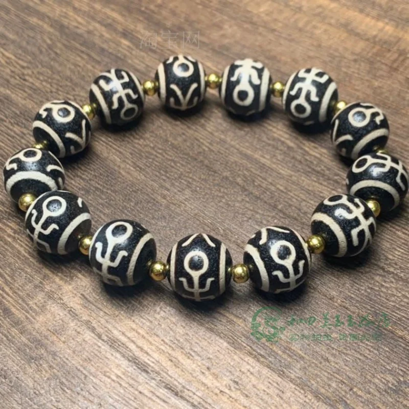 

Тибетский браслет в форме подковы из кальцифицированного старого благородного натурального агата, халцедона