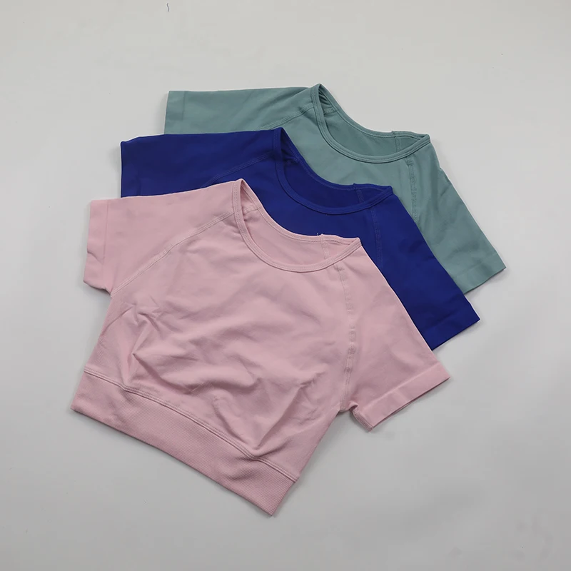 Impact Crop Top Seamless Short Sleeve Yoga Shirts Women Scoop Neck Slim Fit Fitness Running T-shirts Workout Tops Gym Clothes