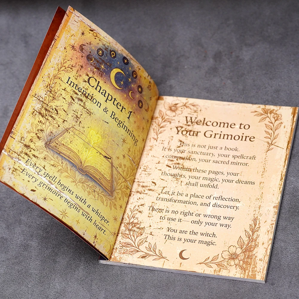 Witchcraft Grimoire: Gothic Dark Academia Witch Journal with Moon Phases, Herbal Lore, and Spells (77-Page Book of Shadows Kit)