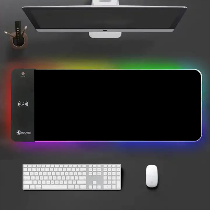 

MRGLZY Black Mouse Pad Gamer RGB Gaming Mousepad Keyboard Mouse Pad with 15W Wireless Non-Slip LED Light Mobile Phone Charger