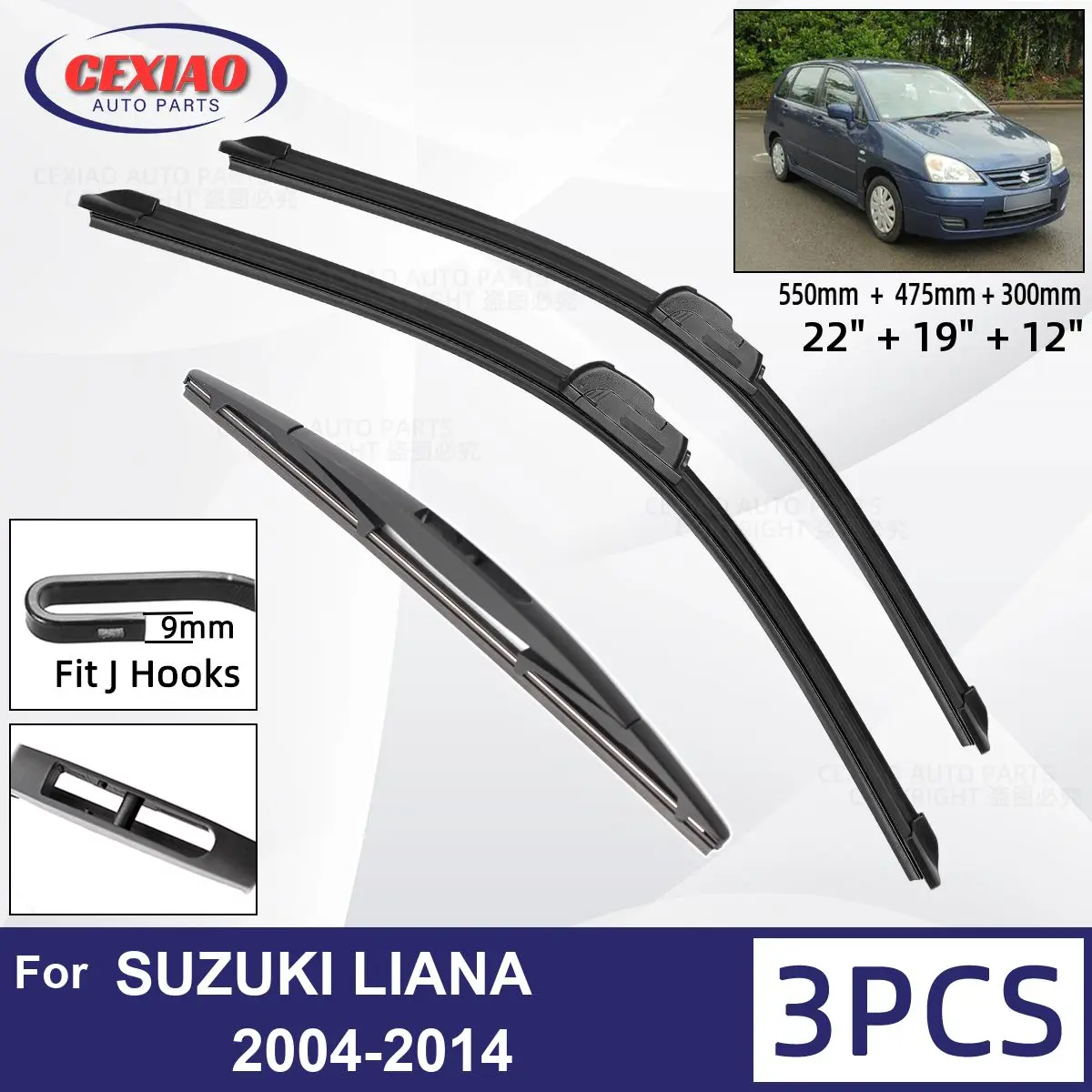 

Щетки стеклоочистителя передние и задние для SUZUKI LIANA 2004-2014, мягкие резиновые стеклоочистители, автомобильные стеклоочистители 22 дюйма + 19 дюймов + 12 дюймов 2011 2012 2013