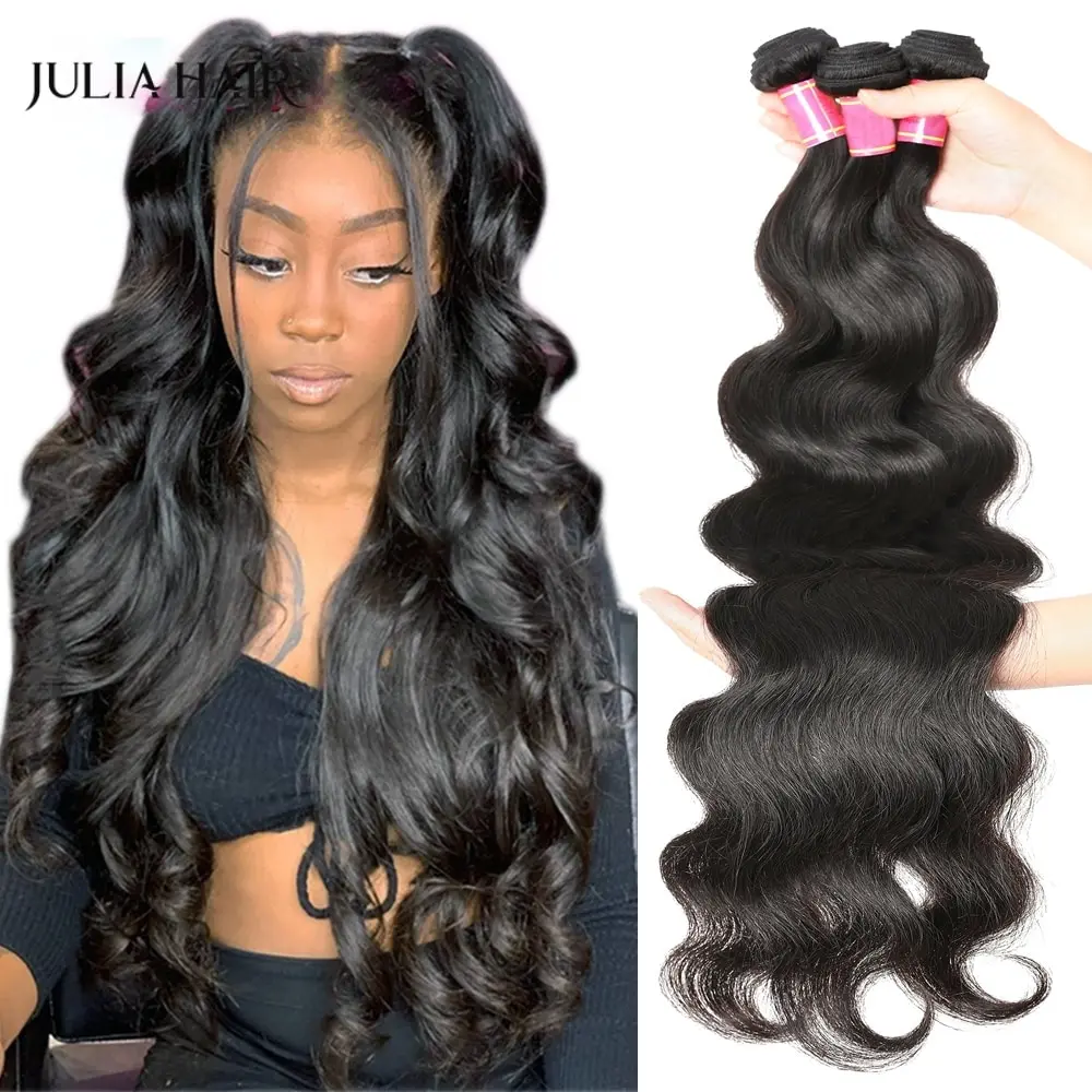 Julia 30Inch Body Wave Brazilian Virgin Hair Bundles Natural Color 100% Human Hair Weave 1/3/4 pcs for Africa American Women