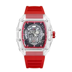 Men's Trendy Transparent Sports Watch - Stylish Waterproof Design (Red)