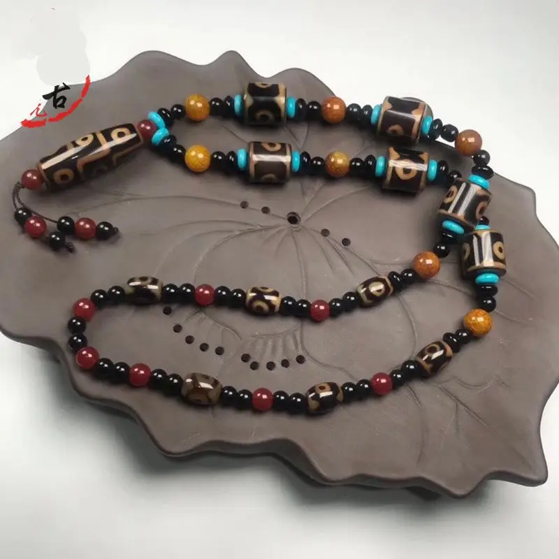 

Wonderful Tibet Dzi Bead Pendant Nine Eyes Amulet 3 Eyes Beads Hanging Necklace Magical Energy Lucky