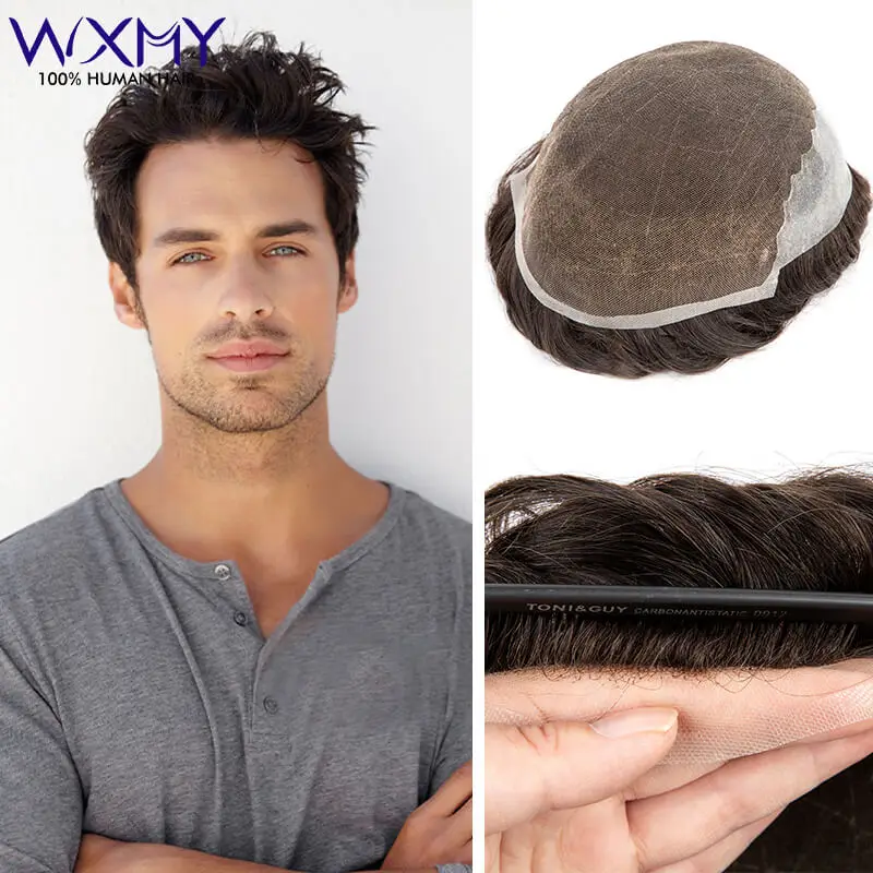 

Toupee Men Q6 Swiss Lace & Pu Base Male Hair Prosthesis Indian Natural Human Hair Men's Wigs Breathable Man Wig Exhuast Systems
